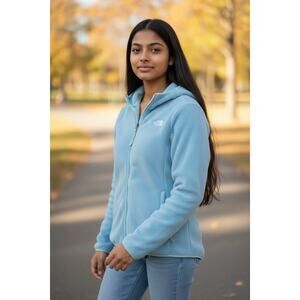 Girls M North Face Baby Blue Fleece Glacier Full-Zip Hoodie Lightweight Jacket